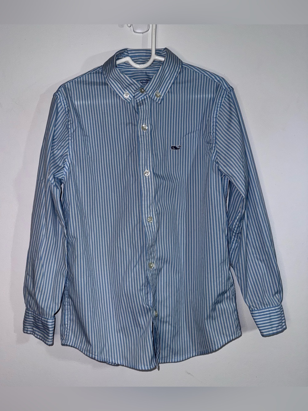 Vineyard Vines Boys Size 6 Performance Whale Shirt Blue Stripe Preppy Button Dow